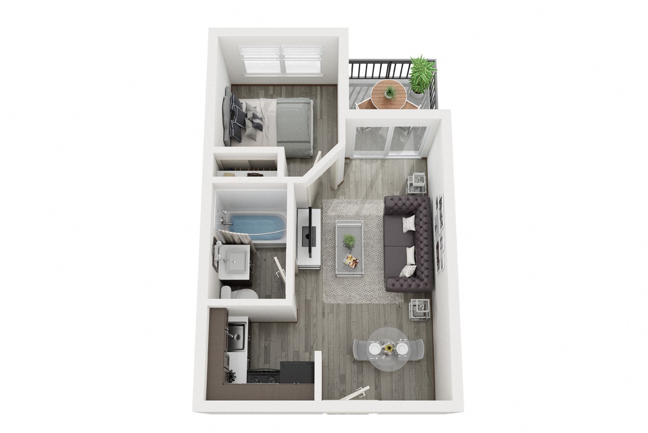 Floor plan for 1 bed, 1 bath, 385 sqft